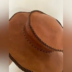 Vintage Leather Whipstitch Hat Brown Floppy Cowboy Hippie Festival Medium Vintage | Accessories | Vintage Leather Whipstitch Hat Brown  main image 3